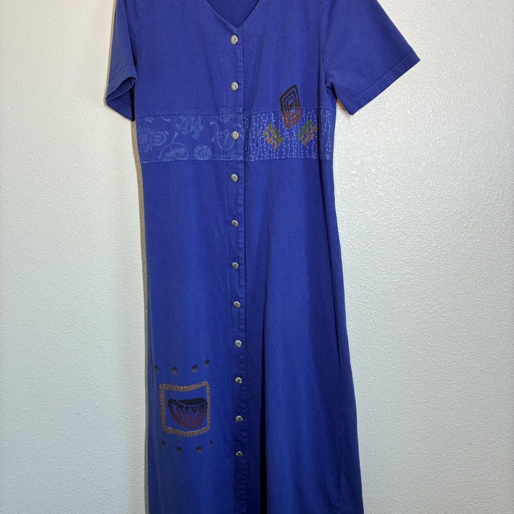 Blue Cactus Dress Womens Large Blue Button Front V Neck Shirt Maxi Floral Boho